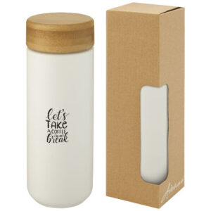 Lumi keramische beker met deksel van bamboe van 300 ml