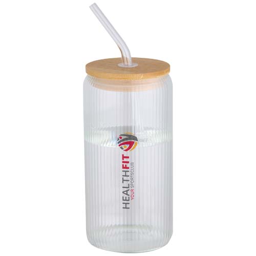 Mirage 500 ml enkelwandige drinkfles van borosilicaatglas met bamboe deksel