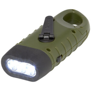Helios zaklamp met zonnedynamo van gerecycled plastic met karabijnhaak