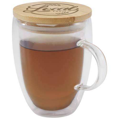 Leona 350 ml glazen beker met bamboe deksel