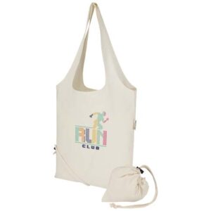 Madras Blend 140 g/m² GRS-gecertificeerde, gerecyclede, opvouwbare katoenen draagtas, 7 liter