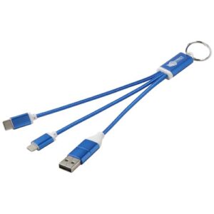 Metal 4-in-1 oplaadkabel van gerecycled aluminium met sleutelhanger