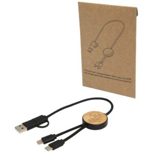 Chechia 5-in-1 30 cm datasynchronisatie- en 27 W snellaadkabel van gerecycled plastic met bamboe details