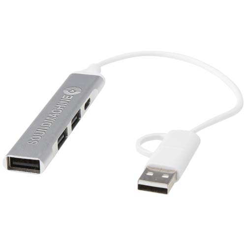 Alkaid 4 poorts USB-A en Type-C hub van gerecycled aluminium met dubbele ingang