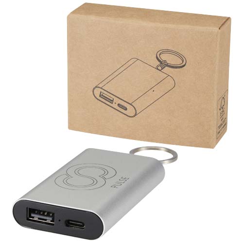 Arcturus powerbank van 2000 mAh van gerecycled aluminium met sleutelhanger