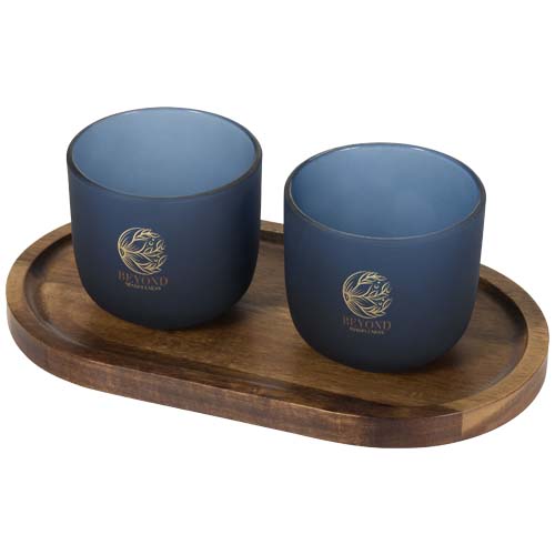 Male houten serveerblad en glazen bekerset - matte afwerking